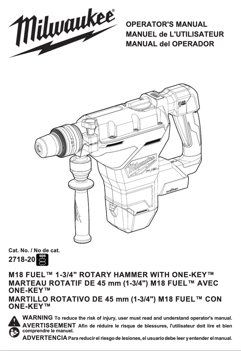 Page 1 de la notice Manuel utilisateur Milwaukee M18 Fuel ONE KEY 2718-22