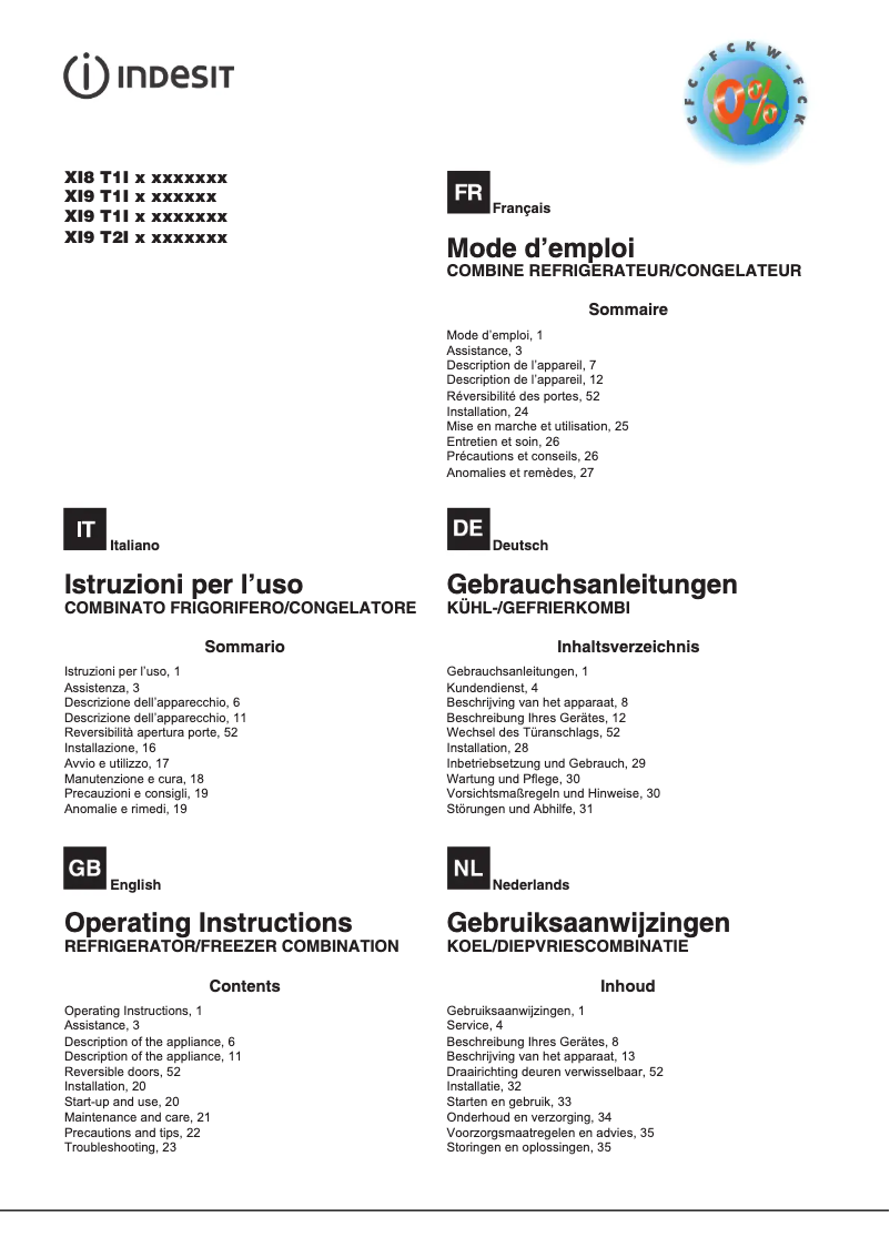 Page n°1 - Manuel utilisateur Indesit XI8 T1I X