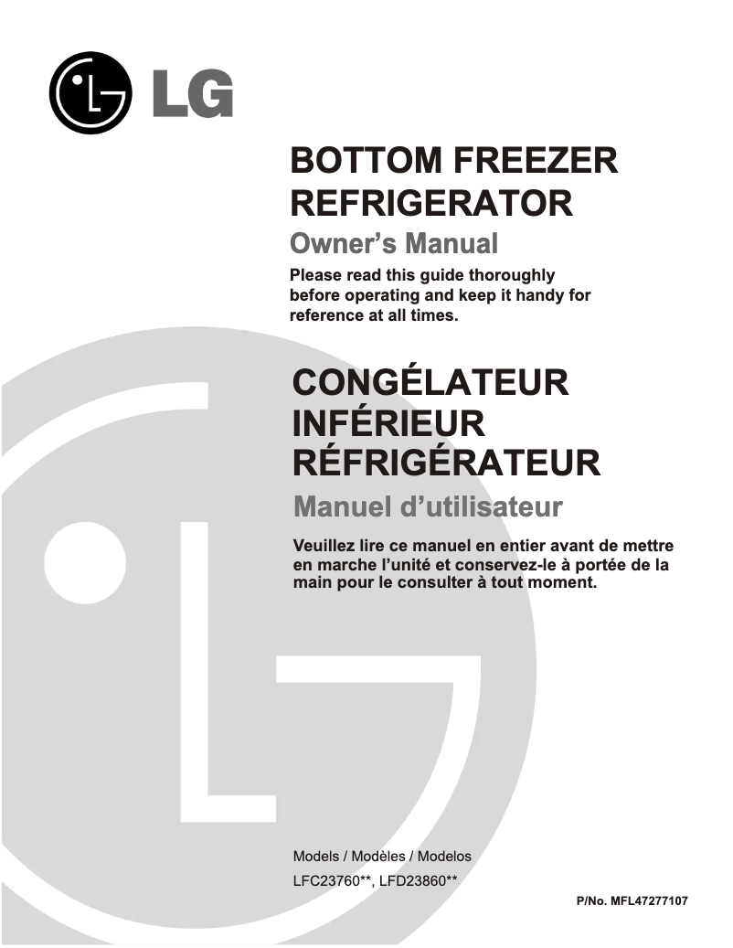 Page 1 de la notice Manuel utilisateur LG LFD23860SW