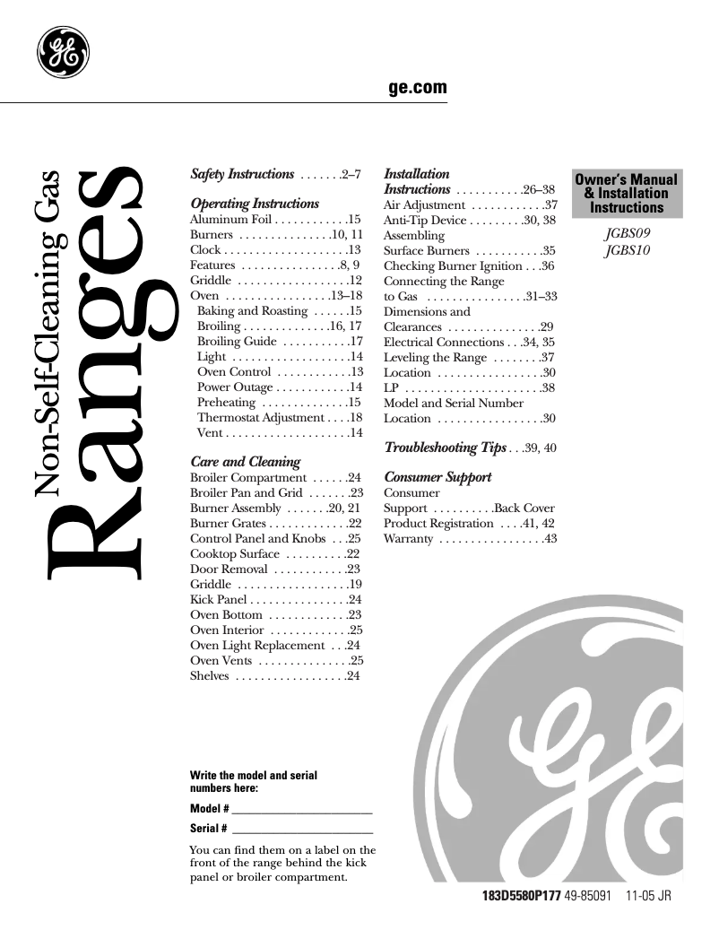 Página 1 del manual Guía de instalación GE JGBS10BEHBB