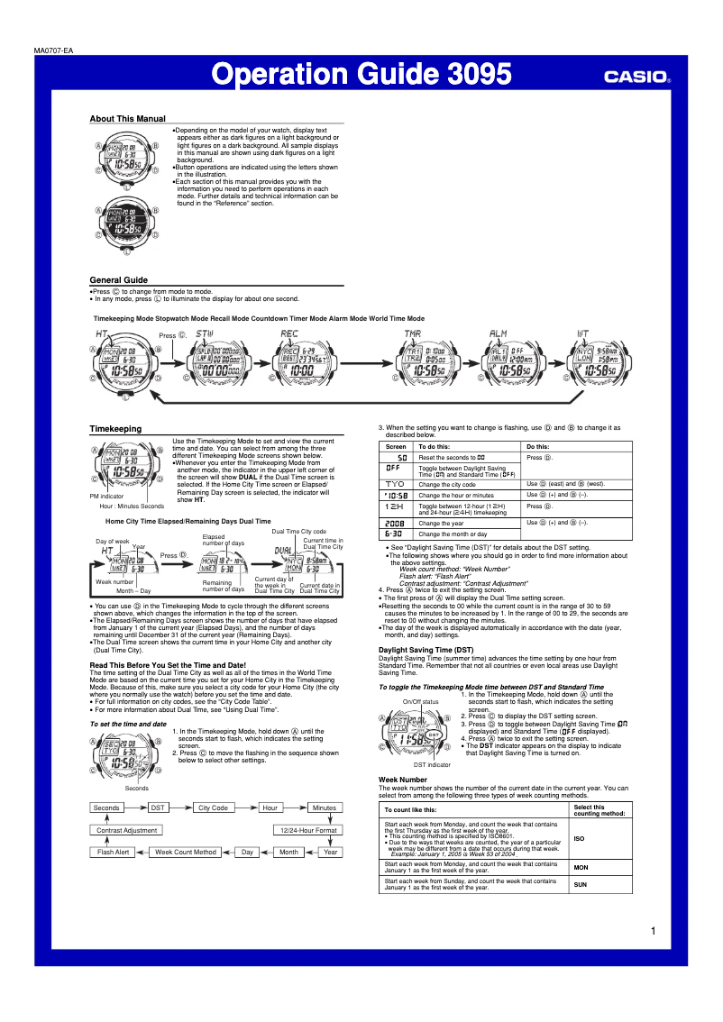 Page 1 de la notice Manuel utilisateur Casio G-7700-1ER