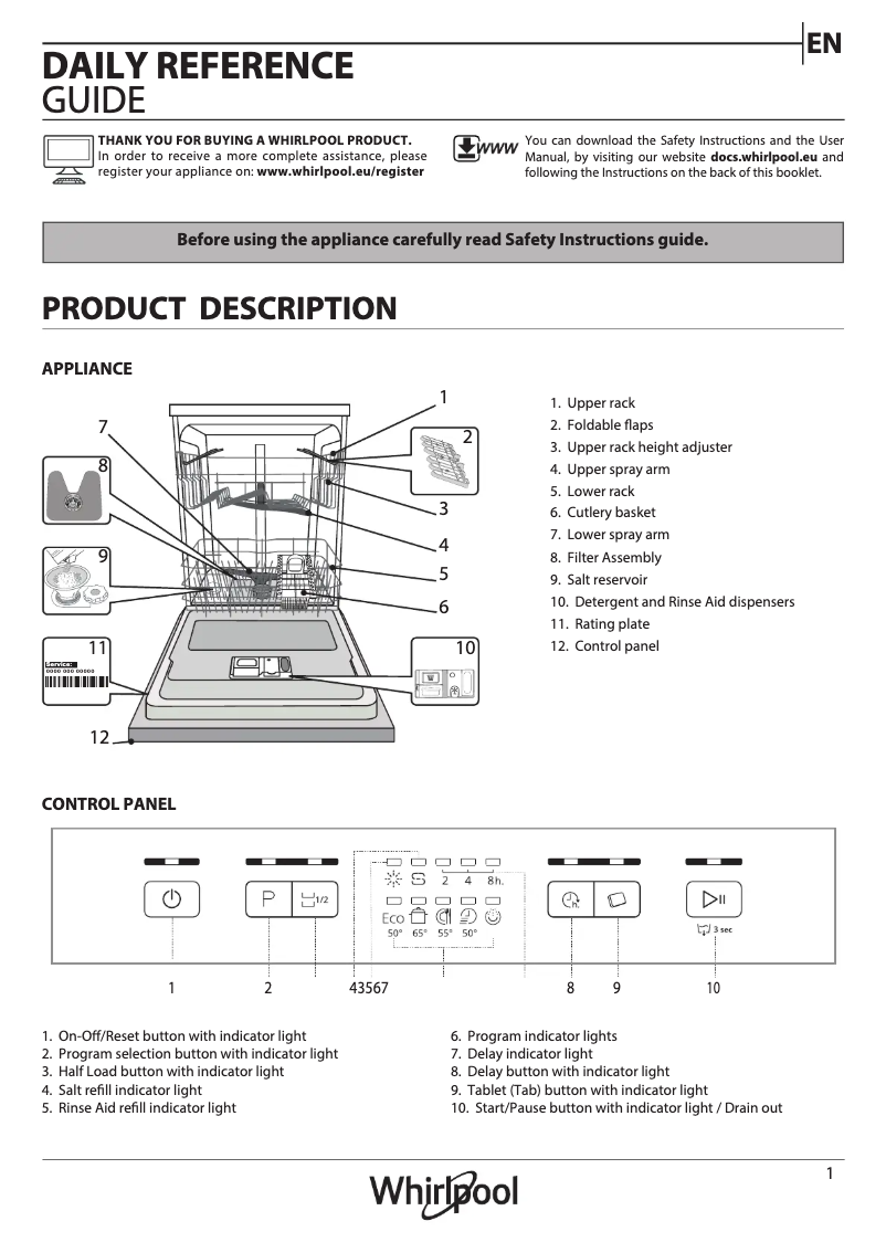 Página 1 del manual Manual de instrucciones Whirlpool WFE 2B19 UK N