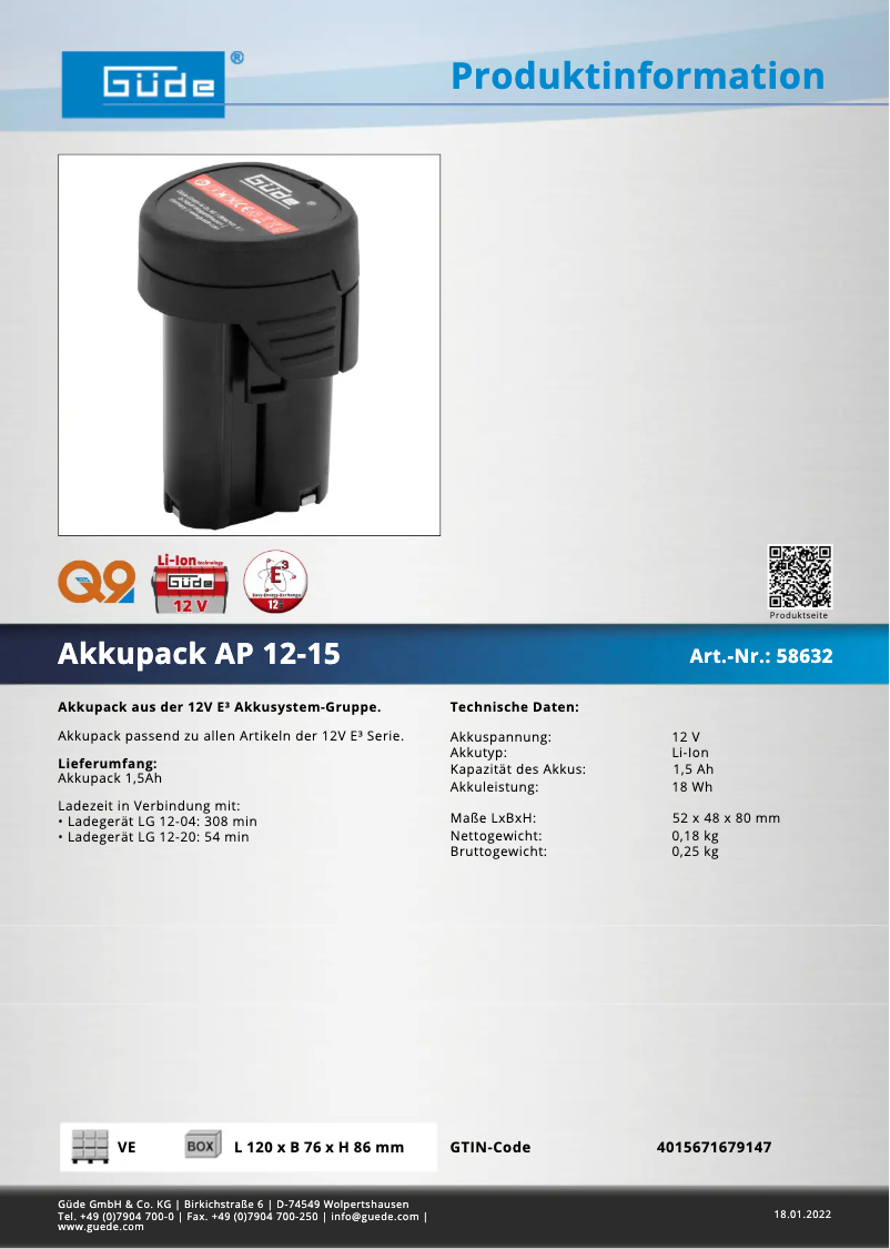 Page 1 de la notice Fiche technique Güde AP 12-15