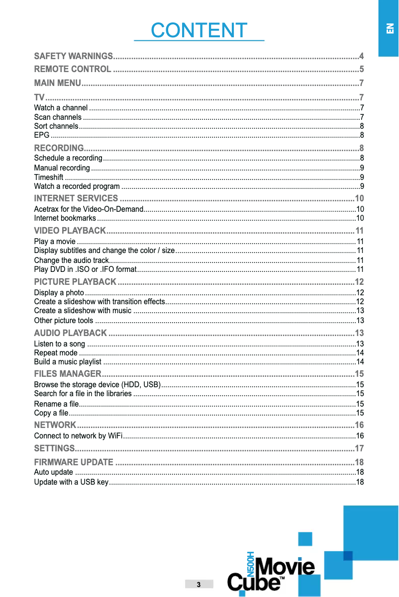 Page 1 de la notice Manuel utilisateur Emtec Movie Cube N500H