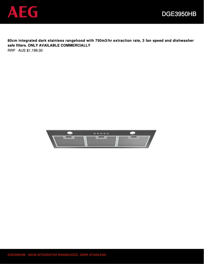 Page 1 de la notice Fiche technique AEG DGE3950HB