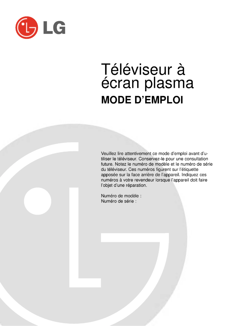 Page 1 de la notice Manuel utilisateur LG 42PX3RVB