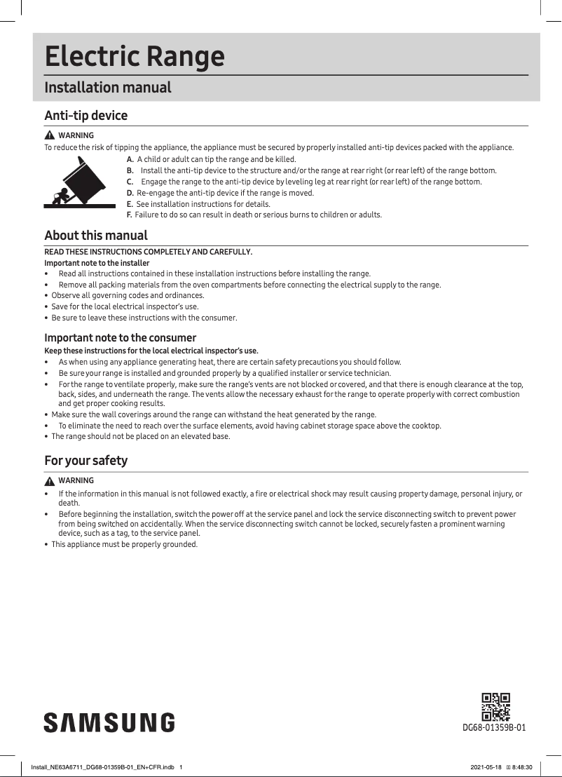 Página 1 del manual Guía de instalación Samsung NE63A6711SG