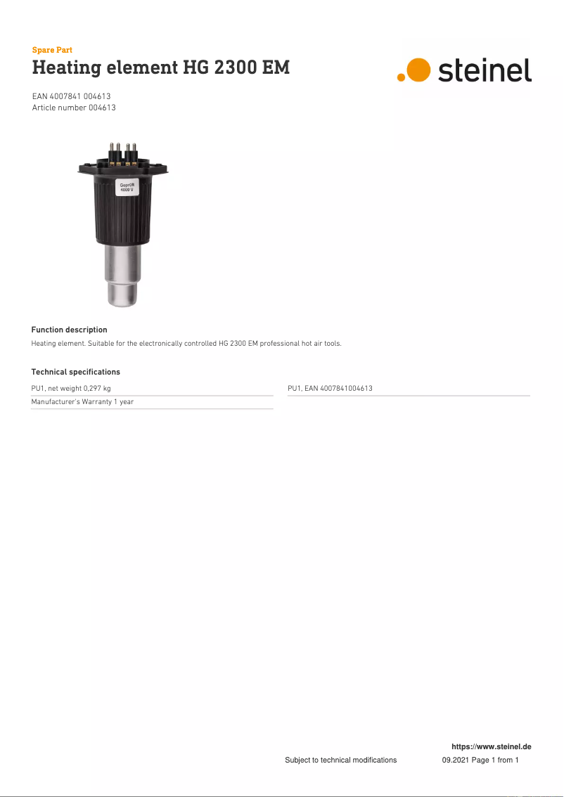 Page 1 de la notice Manuel utilisateur Steinel HG 2300 EM