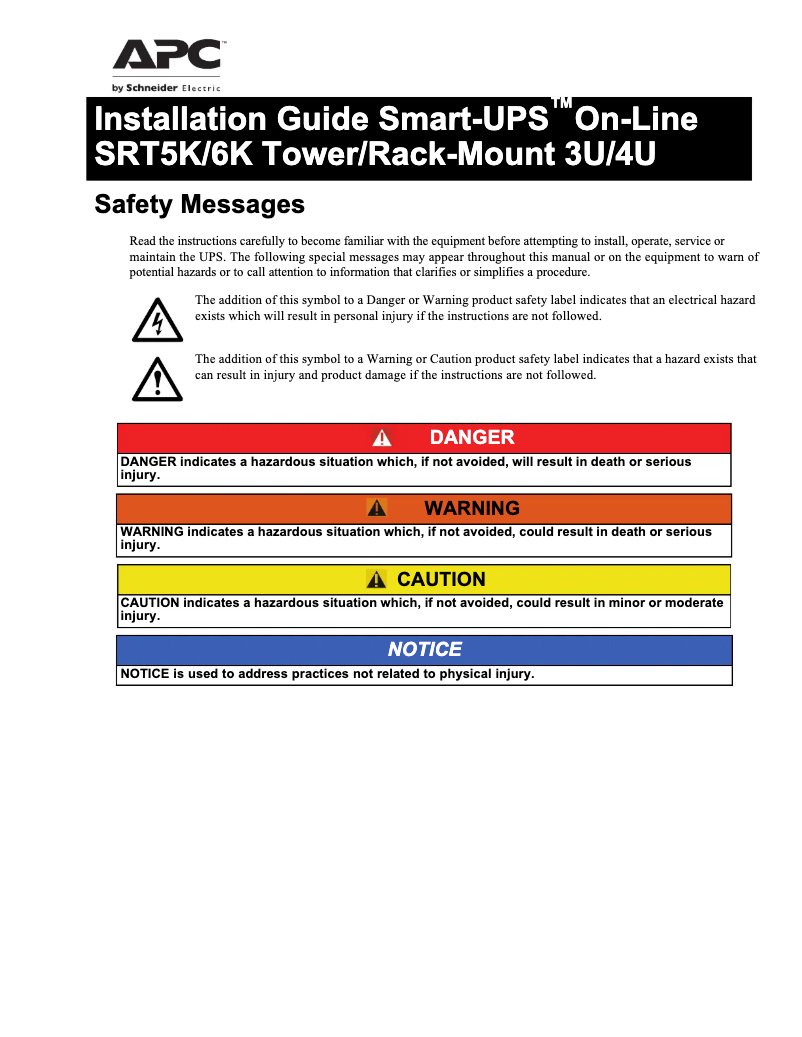 Página 1 del manual Manual de usuario APC Smart-UPS SRT SRT5KXLTUS