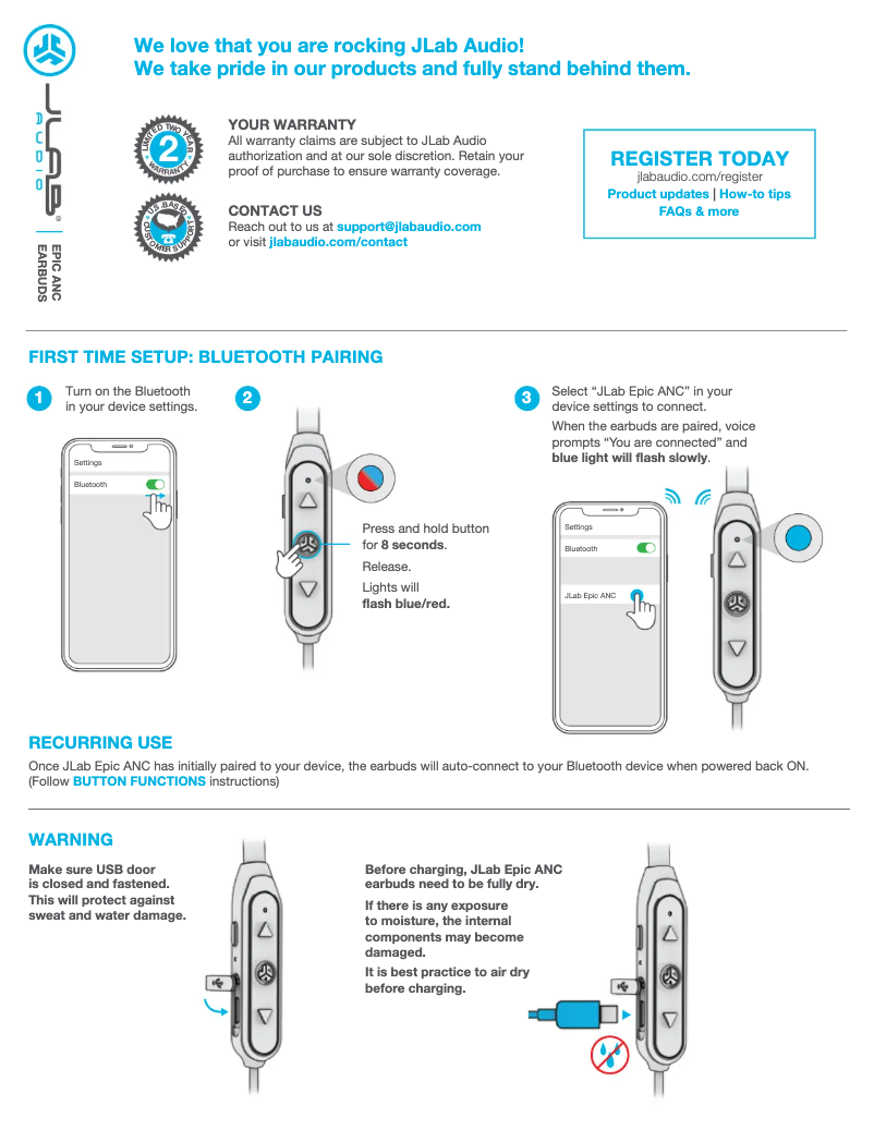 Page 1 de la notice Manuel utilisateur JLab Epic ANC