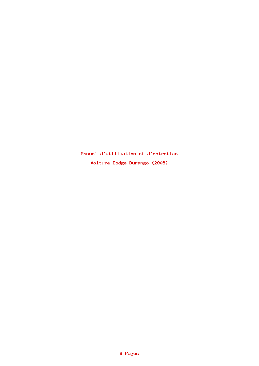 Page 1 de la notice Manuel d'utilisation et d'entretien Dodge Durango (2008)