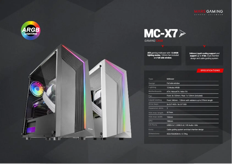 Page 1 of the manual Technical Sheet Mars Gaming MC-X7