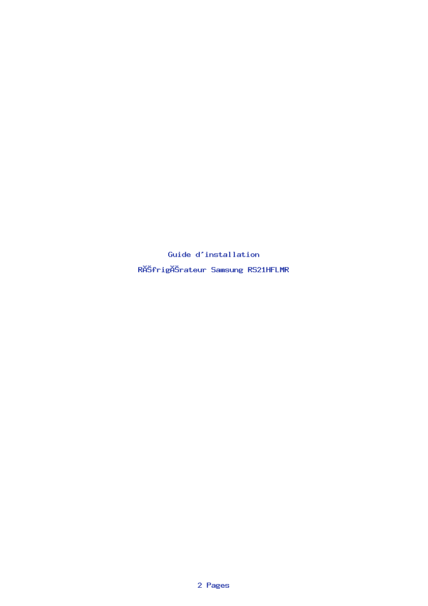 Page 1 de la notice Guide d'installation Samsung RS21HFLMR