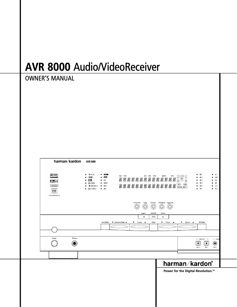Page 1 de la notice Manuel utilisateur Harman Kardon AVR 8000