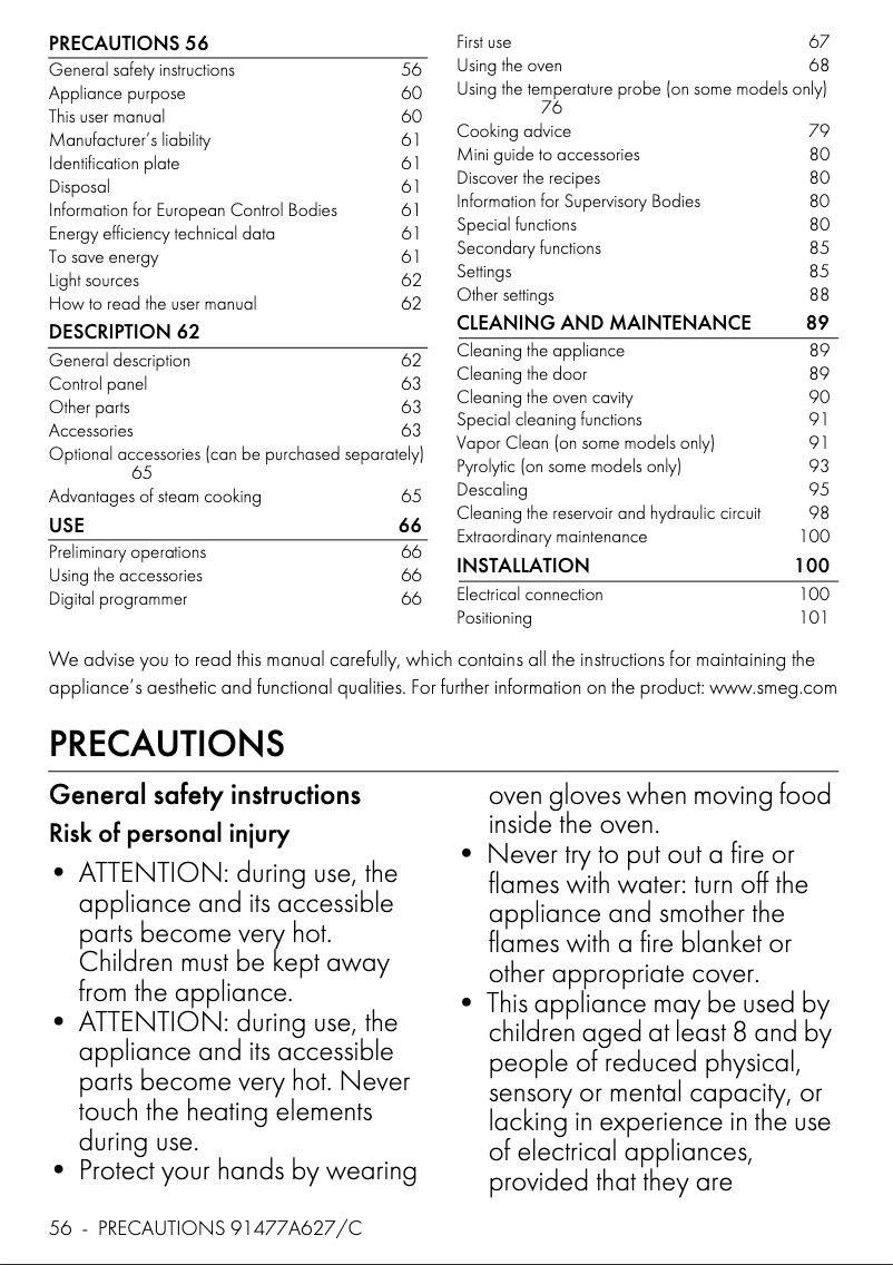 Página 1 del manual Ficha técnica Smeg Galileo Steam100 SO6402S3PB