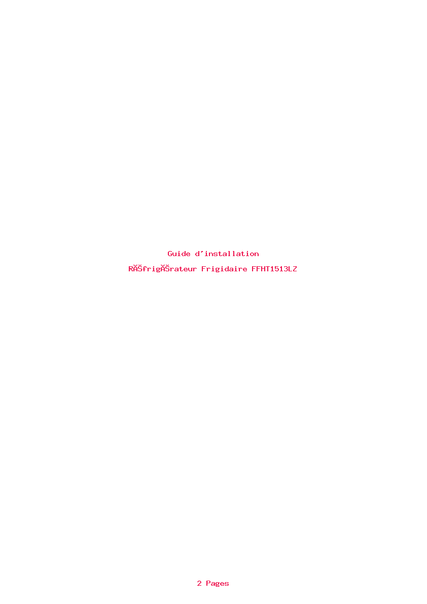 Page 1 de la notice Guide d'installation Frigidaire FFHT1513LZ