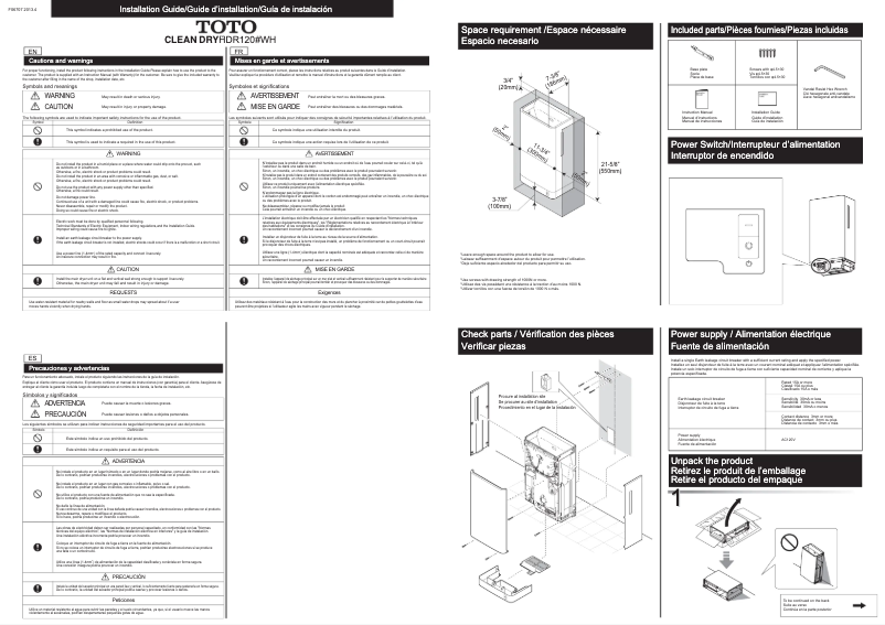 Page 1 de la notice Manuel utilisateur TOTO Clean Dry HDR120#WH