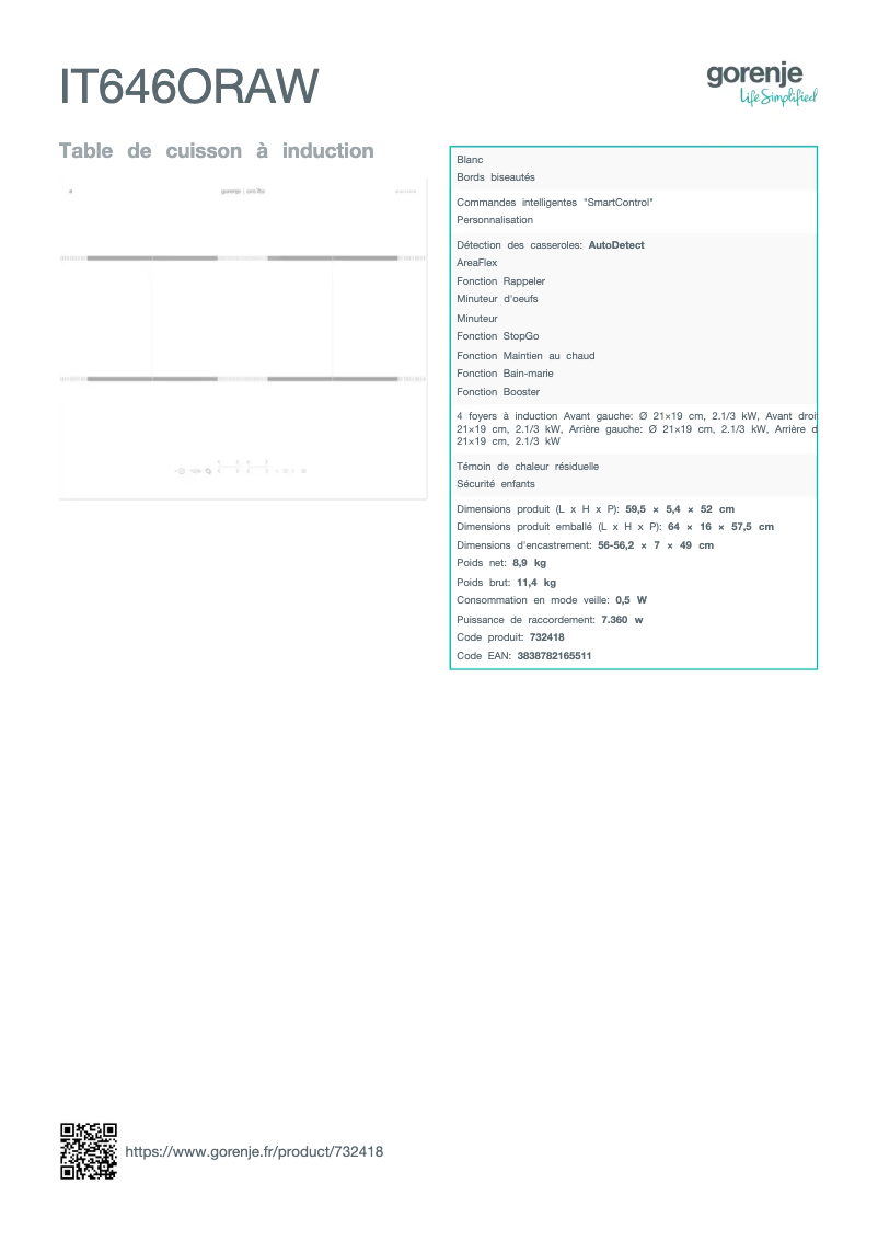 Página 1 del manual Ficha técnica Gorenje IT646ORAW