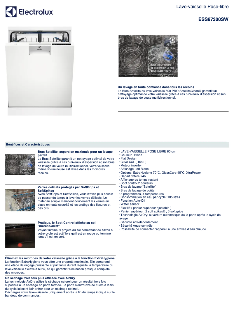 Página 1 del manual Ficha técnica Electrolux ESS87300SW