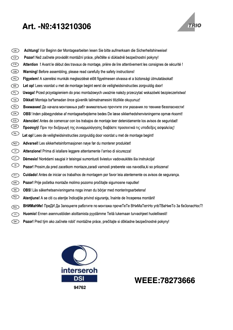 Page 1 de la notice Manuel utilisateur Trio Lighting Juri 413210306