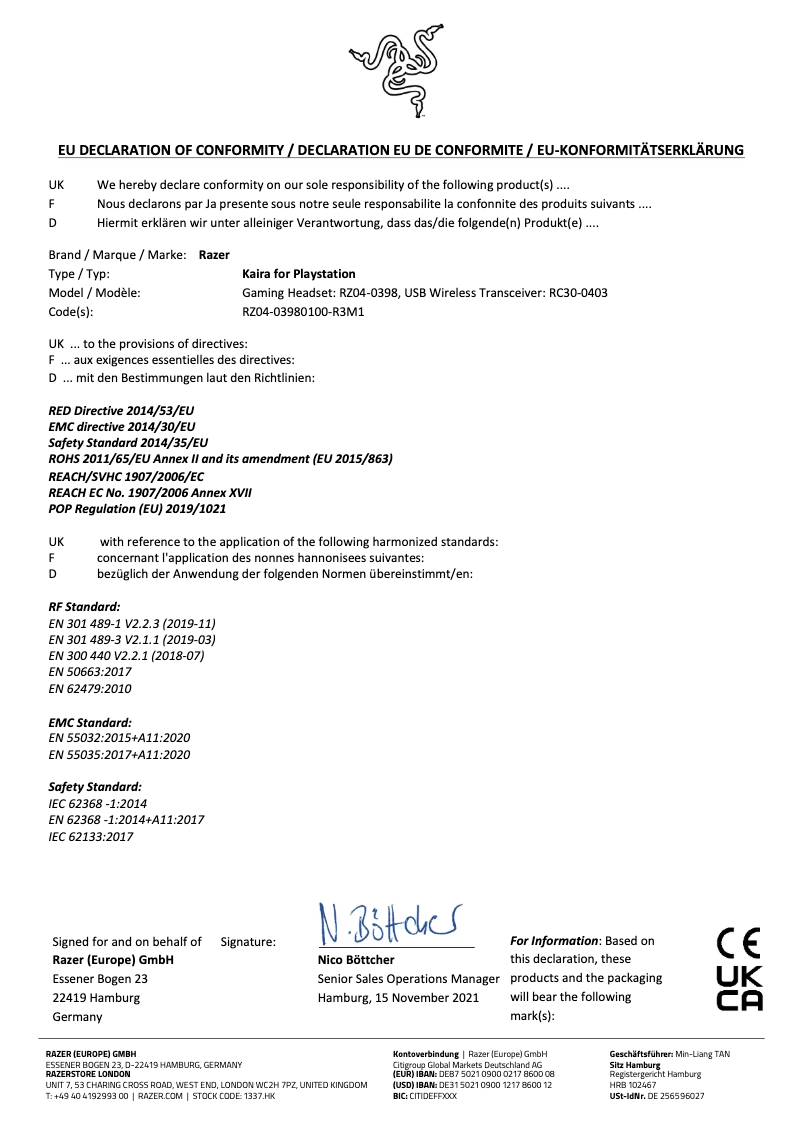 Page 1 de la notice Manuel utilisateur Razer Blade 15