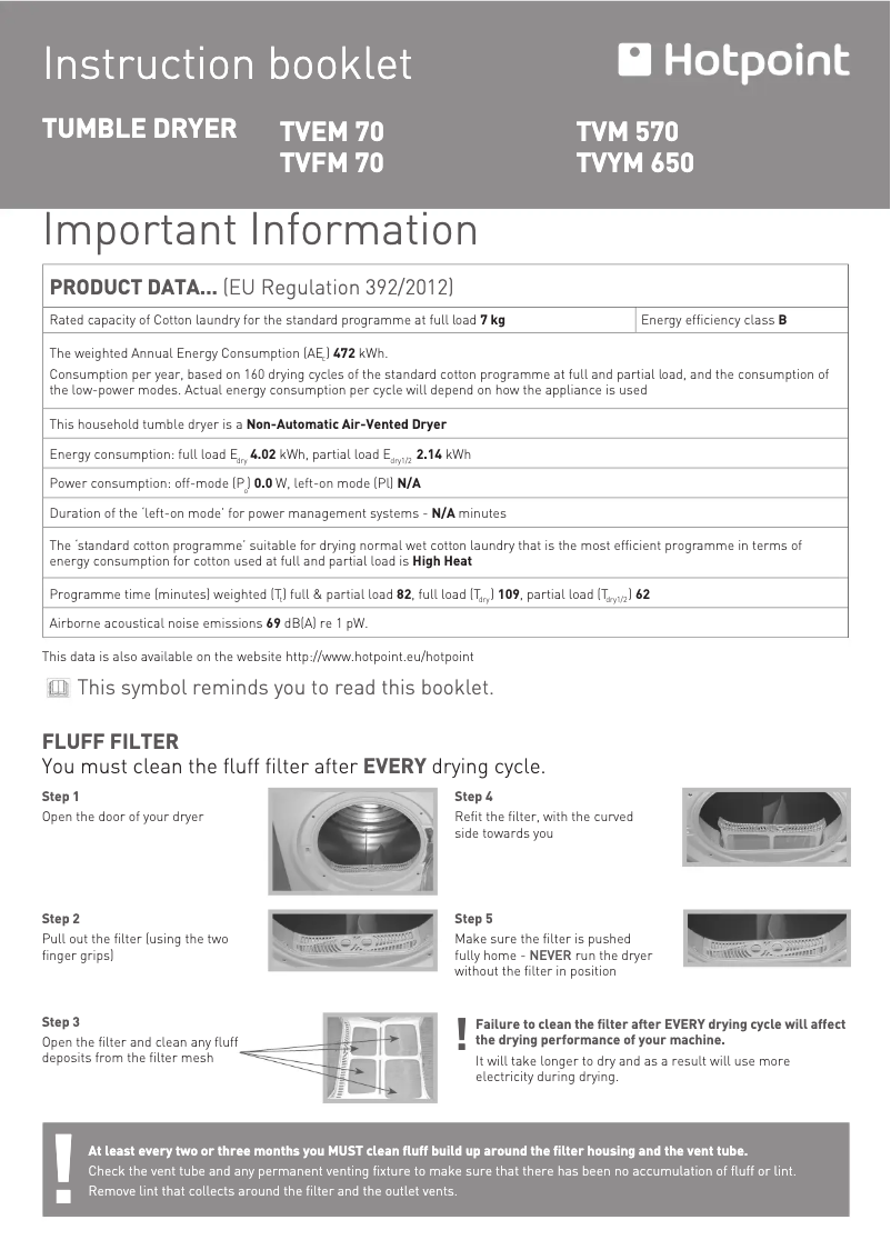 Página 1 del manual Manual de usuario Hotpoint TVFM70BGG