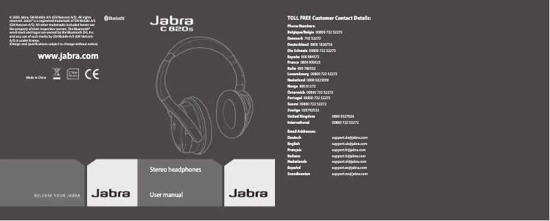 Page 1 de la notice Manuel utilisateur Jabra C820s
