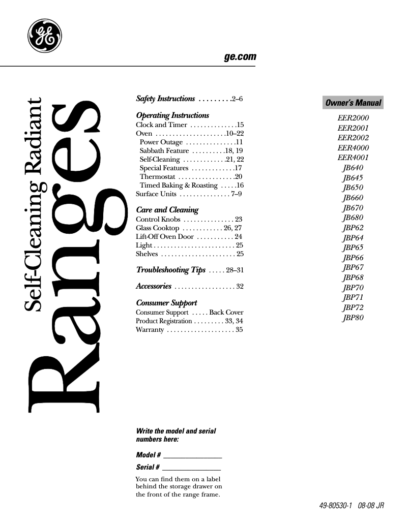 Page 1 of the manual Use and Maintenance Manual GE EER2000MCC