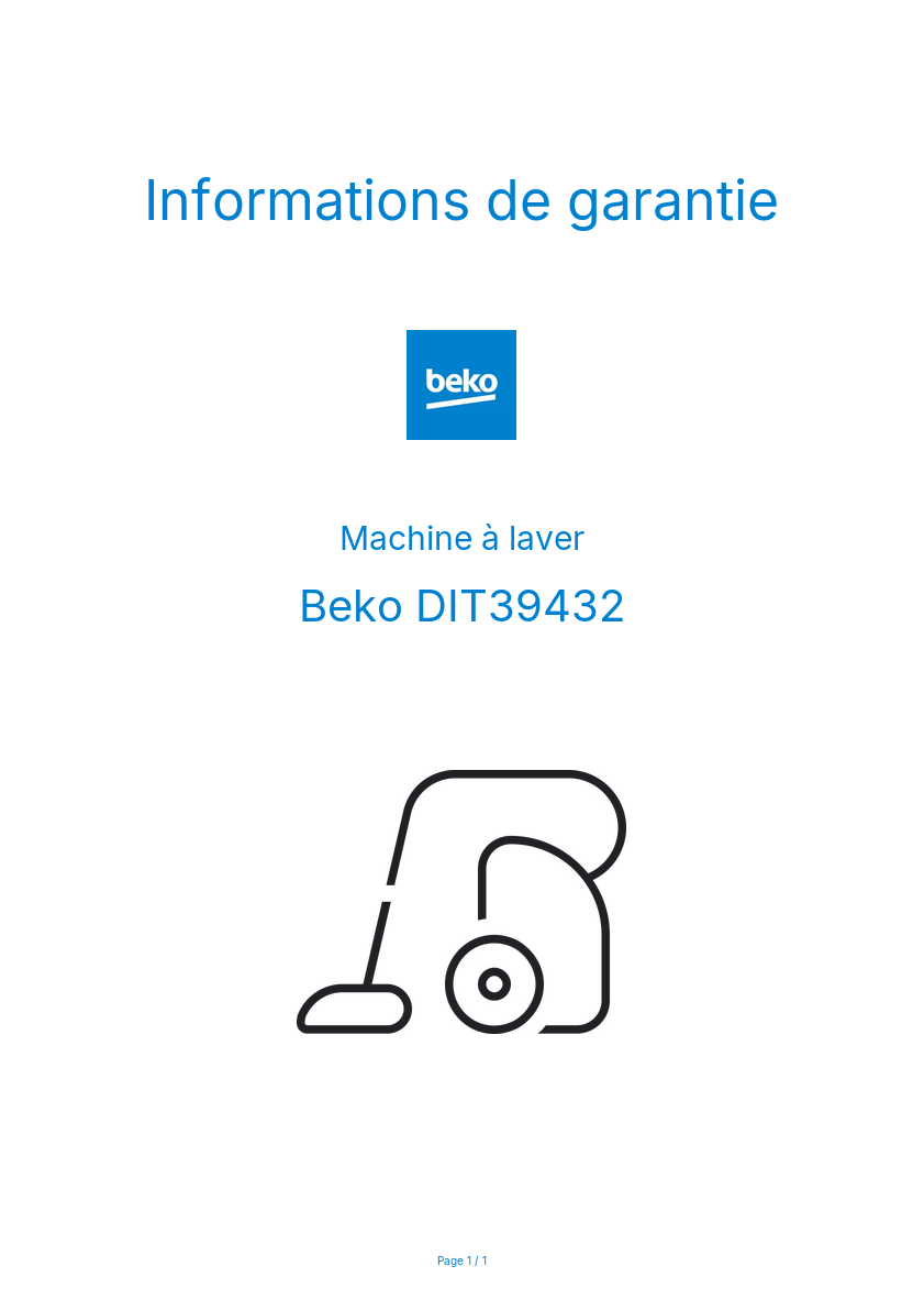 Page 1 de la notice Informations de garantie Beko DIT39432