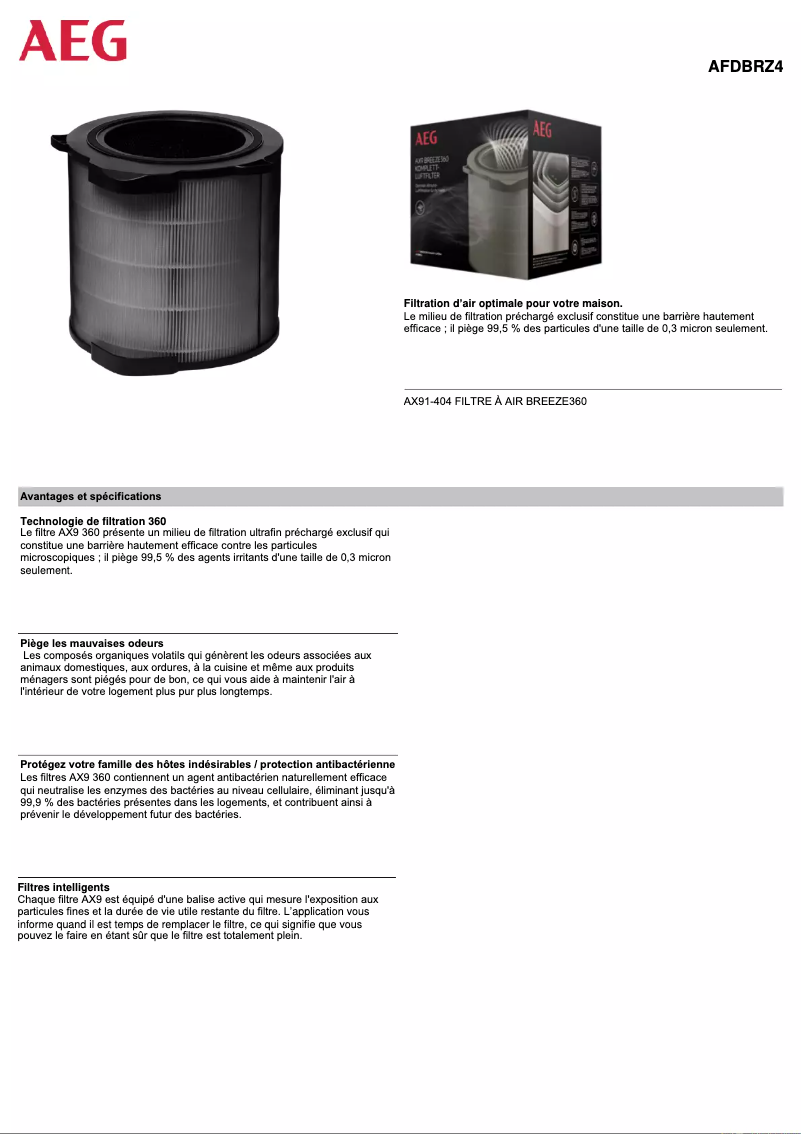 Page 1 de la notice Manuel utilisateur AEG AFDBRZ4