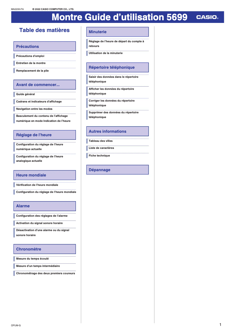 Page 1 de la notice Manuel utilisateur Casio Edifice EFV C110