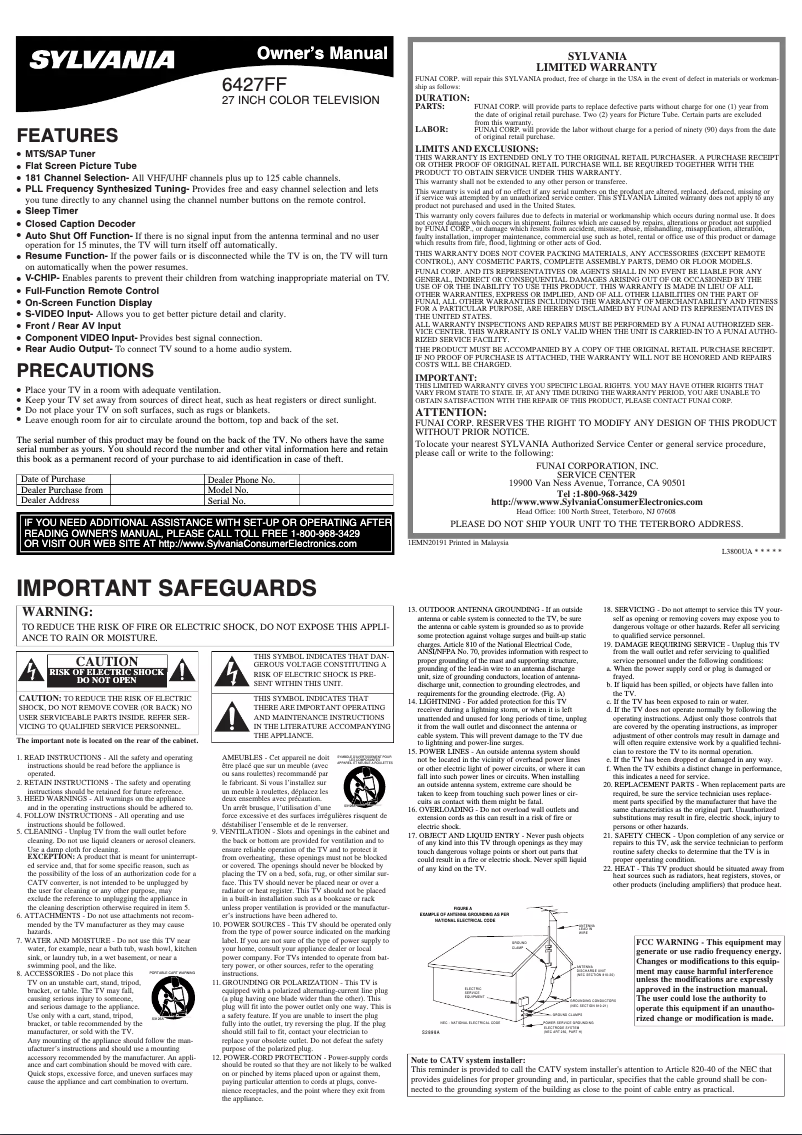 Page 1 de la notice Manuel utilisateur Sylvania 6427FF
