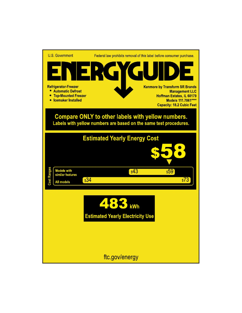 Page 1 de la notice Label énergétique Kenmore 70619