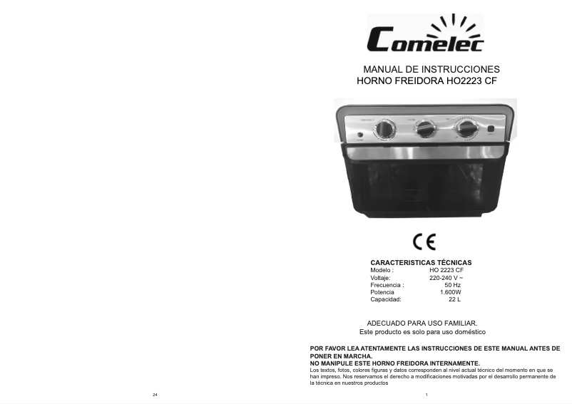 Page 1 de la notice Manuel utilisateur Comelec HO 2203 CF