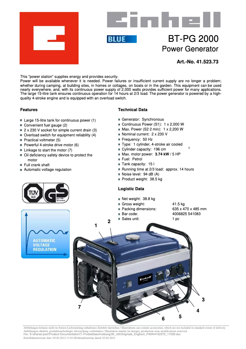 Página 1 del manual Manual de usuario Einhell BT-PG 2000