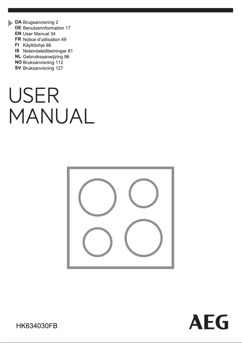 Page 1 de la notice Manuel utilisateur AEG HK634030FB
