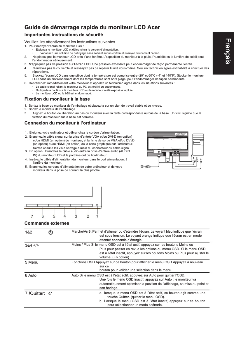 Page 1 de la notice Manuel utilisateur Acer K242HYLA