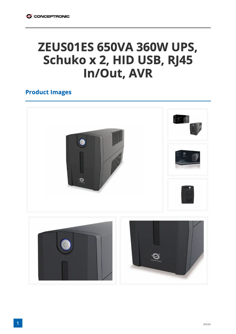 Page 1 de la notice Fiche technique Conceptronic ZEUS01ES
