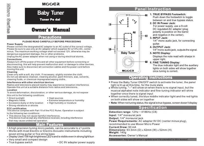 Page 1 de la notice Manuel utilisateur Mooer Baby Tuner