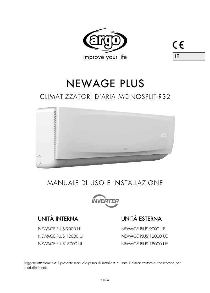 Page 1 de la notice Manuel utilisateur Argoclima NEWAGE PLUS 12000 UI