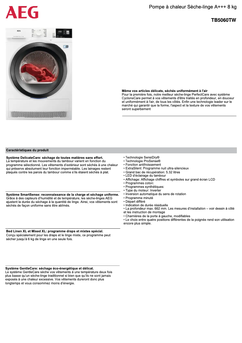 Página 1 del manual Ficha técnica AEG TB5060TW
