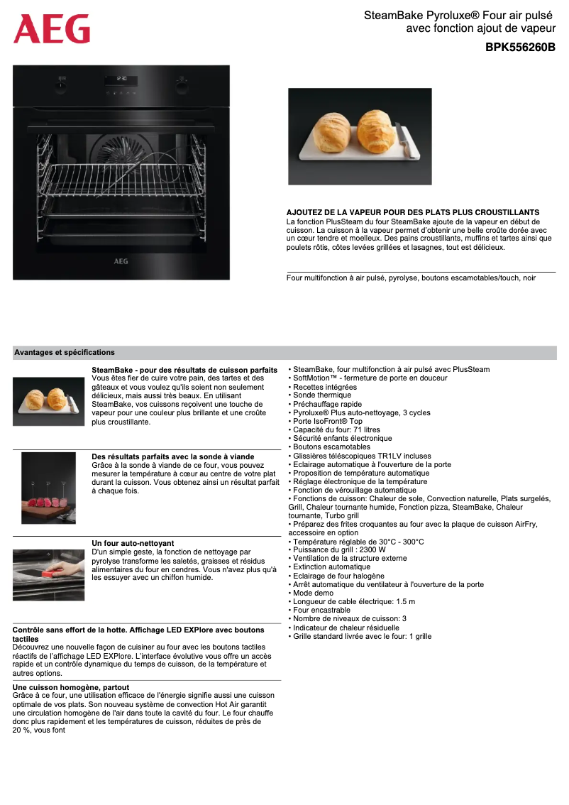 Page 1 de la notice Fiche technique AEG BPK556260B