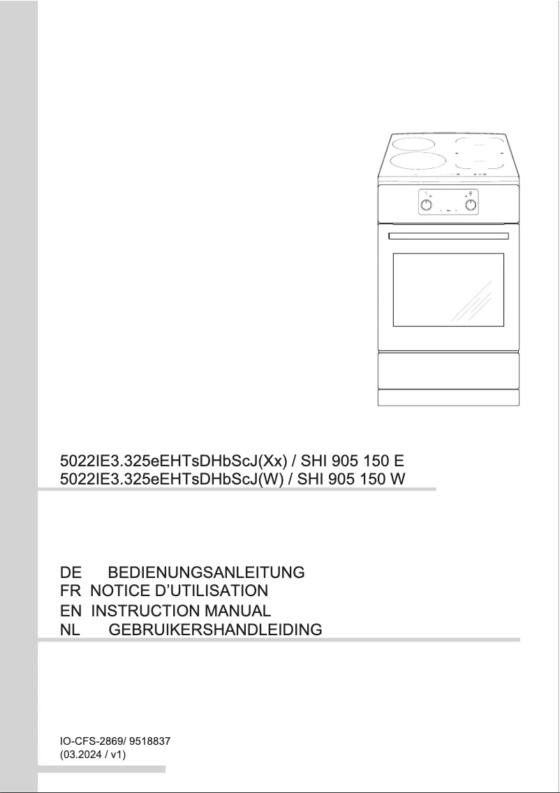 Page 1 de la notice Manuel utilisateur Amica SHI 905 150 E