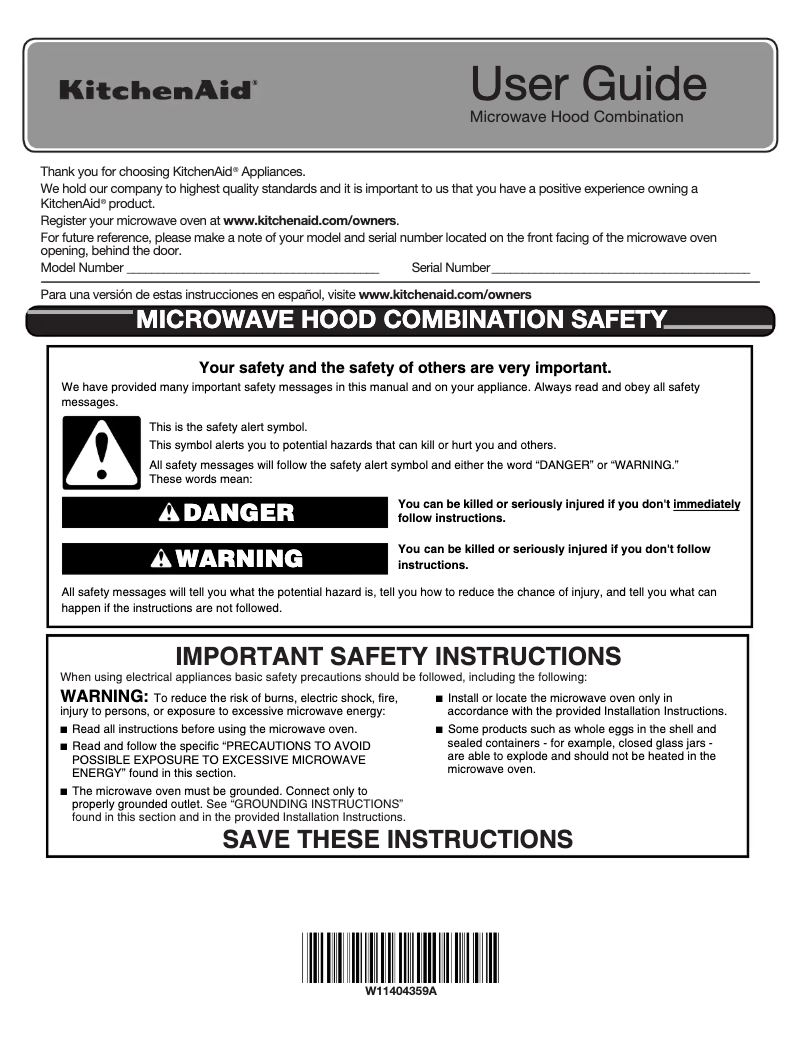 Page 1 de la notice Manuel utilisateur KitchenAid KMLS311HWH