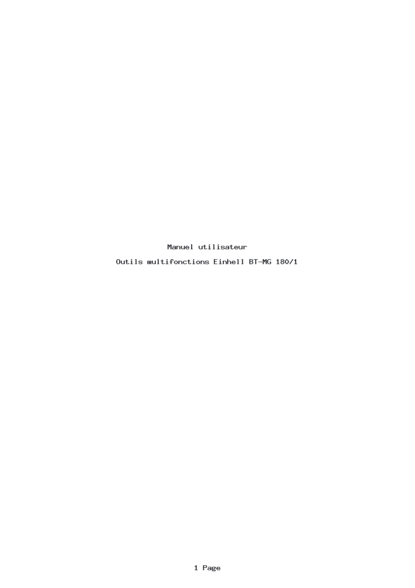 Page 1 de la notice Manuel utilisateur Einhell BT-MG 180/1
