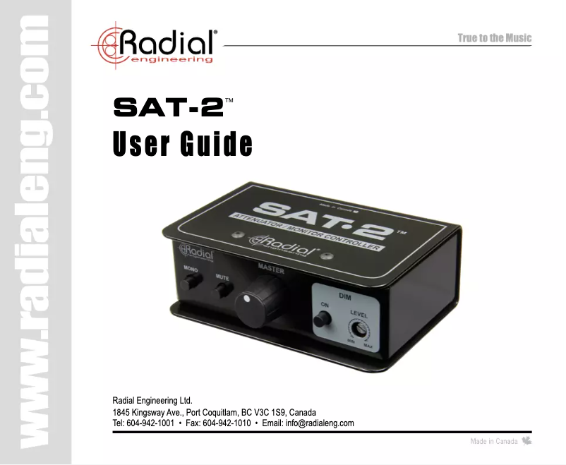 Page 1 de la notice Manuel utilisateur Radial Engineering SAT-2