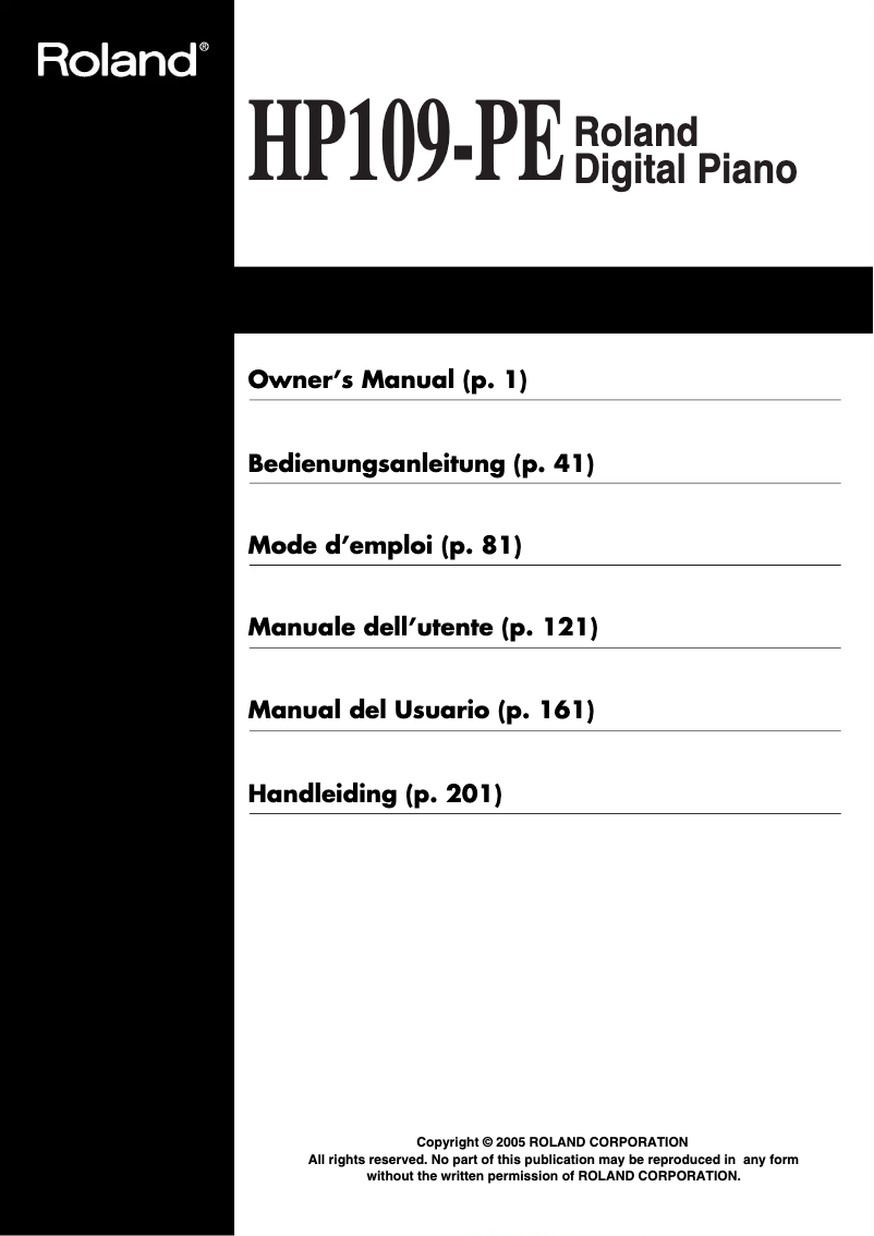 Page 1 de la notice Manuel utilisateur Roland HP109-PE