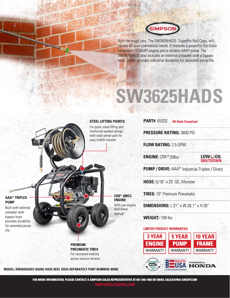 Page 1 de la notice Fiche technique Simpson SuperPro SW3625SADS-S
