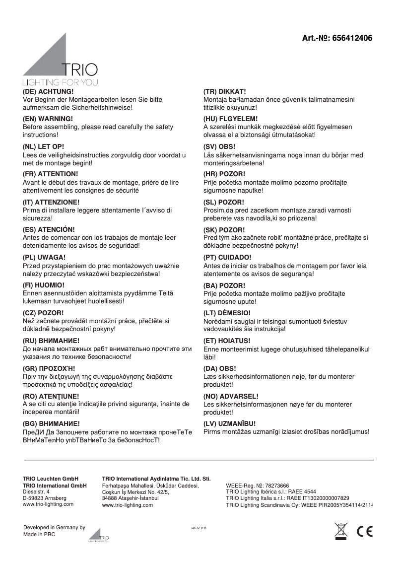 Page 1 de la notice Manuel utilisateur Trio Lighting Cesar 656412406