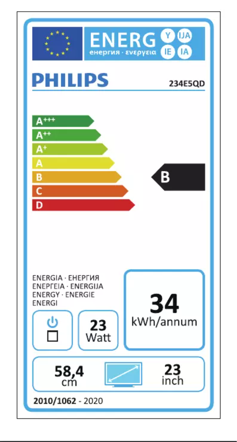 Page n°1 - Label énergétique Philips 234E5QDAB